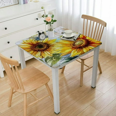 

Facannap Sunflowers Butterflies Square Tablecloth Oil Resistant Wear Resistant Reusable Desktop Protection 100% Polyester Fiber 36*36
