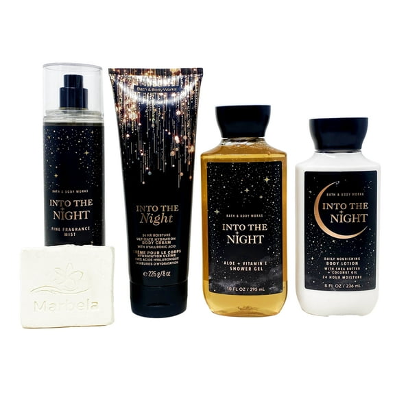 Bath & Body Works Into The Night - Deluxe Gift Set - Fine Fragrance Mist, Body Cream, Shower Gel and Body Lotion With a Natural Oats Sample Soap.