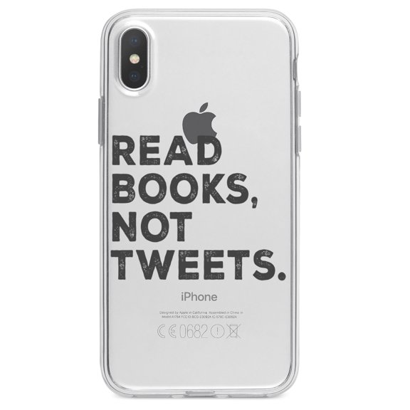 DistinctInk Clear Shockproof Hybrid Case for iPhone XR (6.1" Screen) - TPU Bumper Acrylic Back Tempered Glass Screen Protector - Read Books, Not Tweets