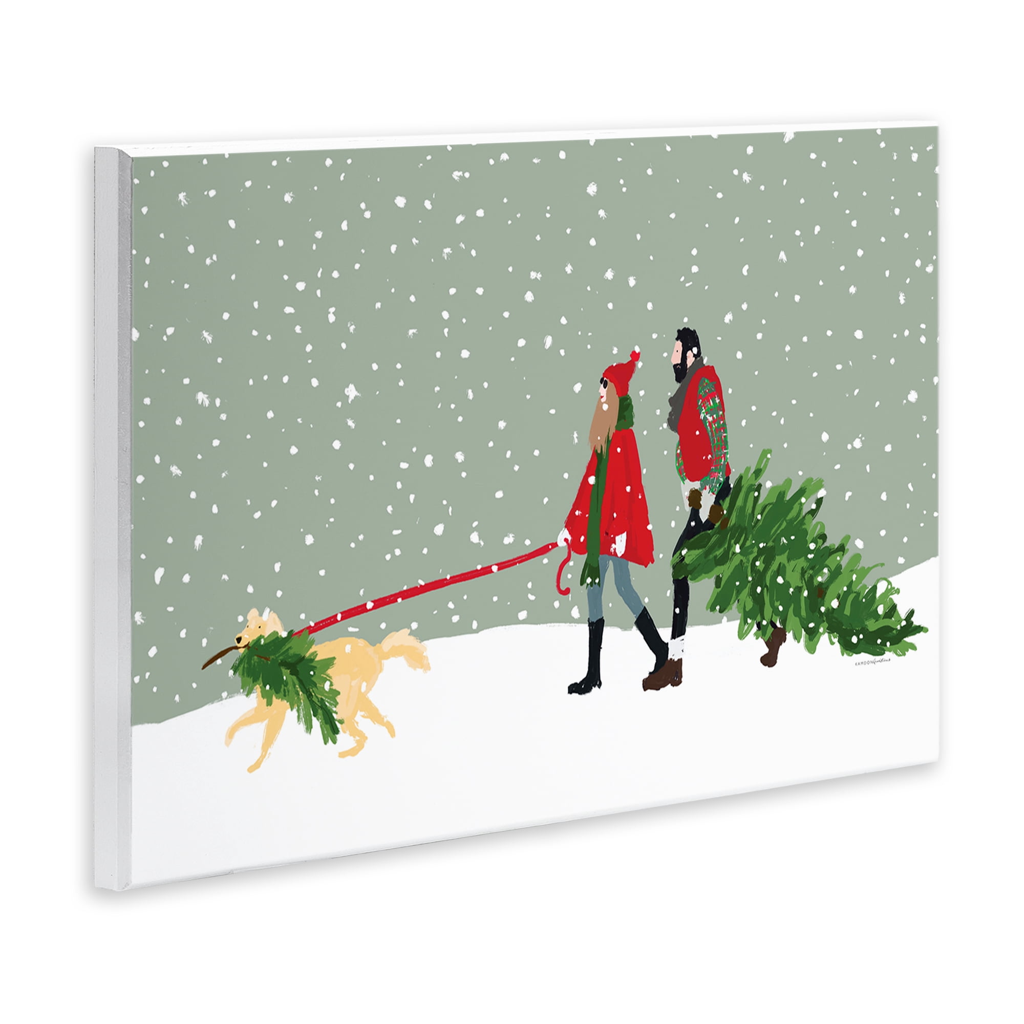 Stupell Industries Couple with Christmas Tree Holiday Painting Unframed Art Prints Wall Art, 19 x 13