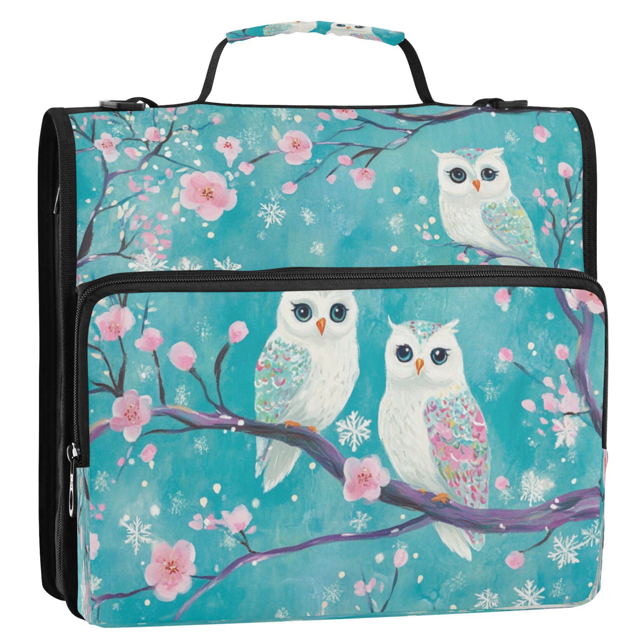 YAZAOO Zipper Binder trapper keeper Documents Organized Design Whimsical Owls in Spring Printed