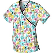 Retro Square print Mock Wrap Scrub Top