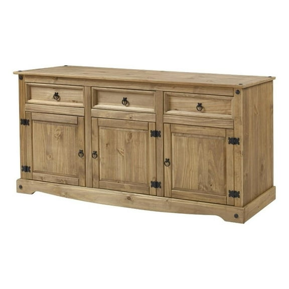Pemberly Row Farmhouse Cottage Wood Buffet Sideboard in Brown