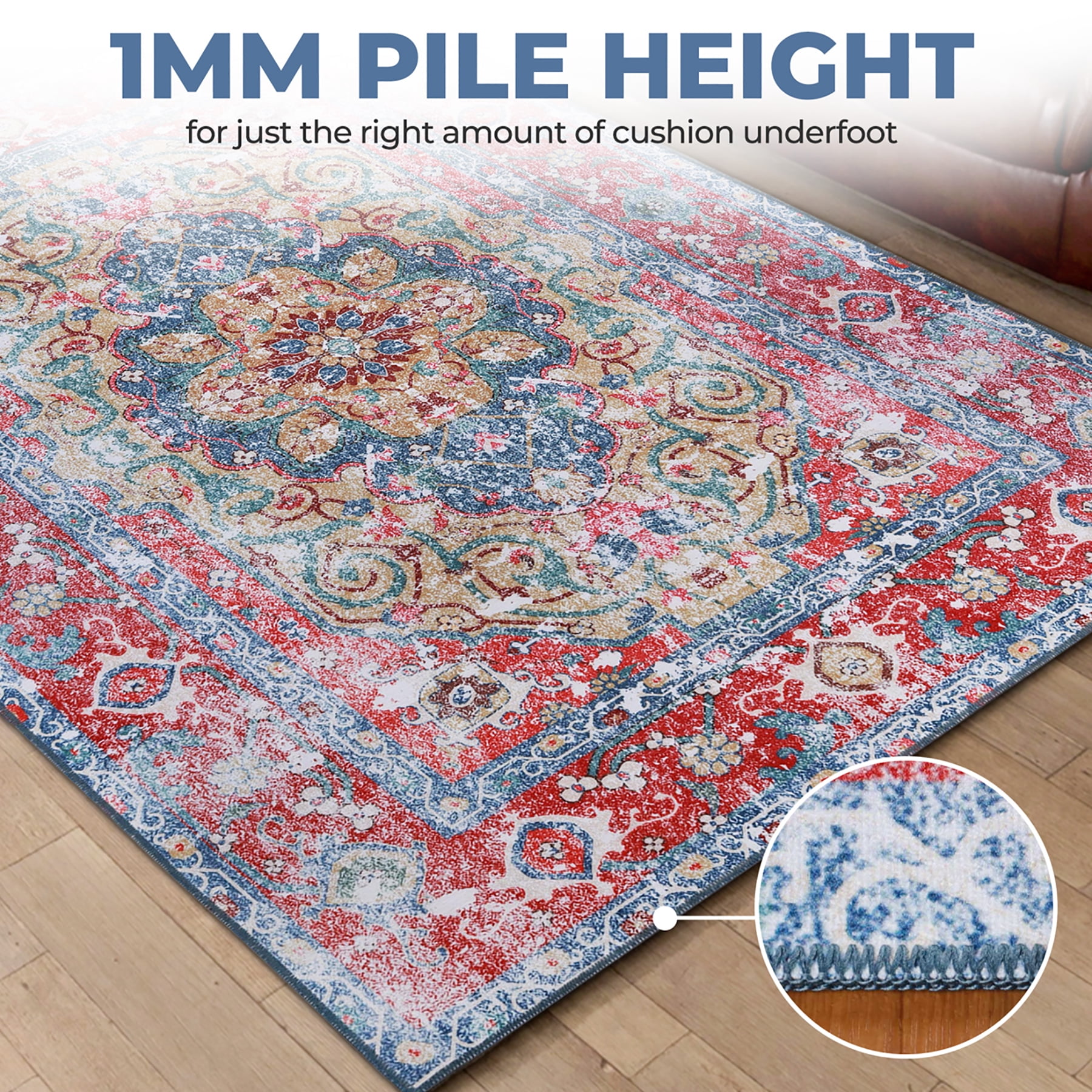 Superior Tanager Rustic Non-Slip Washable Indoor Area Rug, 7' x 10', Red