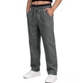 thumbnail image 1 of Ceisia Men's Solid Color Cotton Linen Casual Pants Loose Straight Leg Drawstring Trousers for Summer Gray M Gifts, 1 of 4