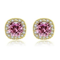 Paris Jewelry 10k Yellow Gold 1/2Ct Round Created Pink Sapphire Halo Stud Earrings Plated