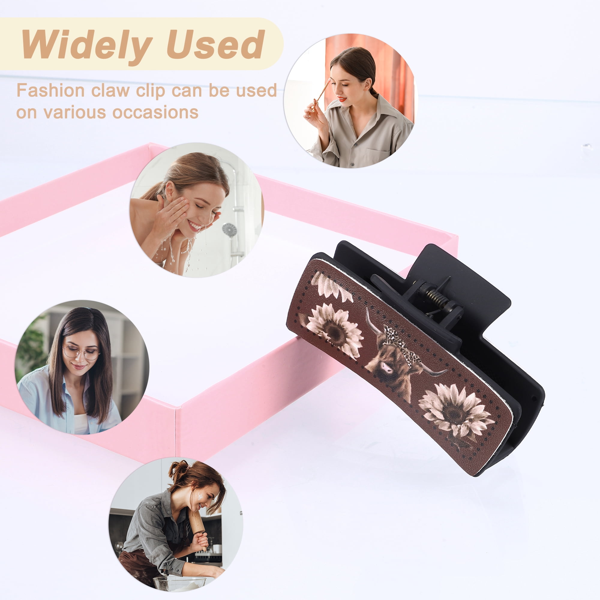 Unique Bargains Highland Cattle Hair Claw Clips, Matte Faux Leather Design Black
