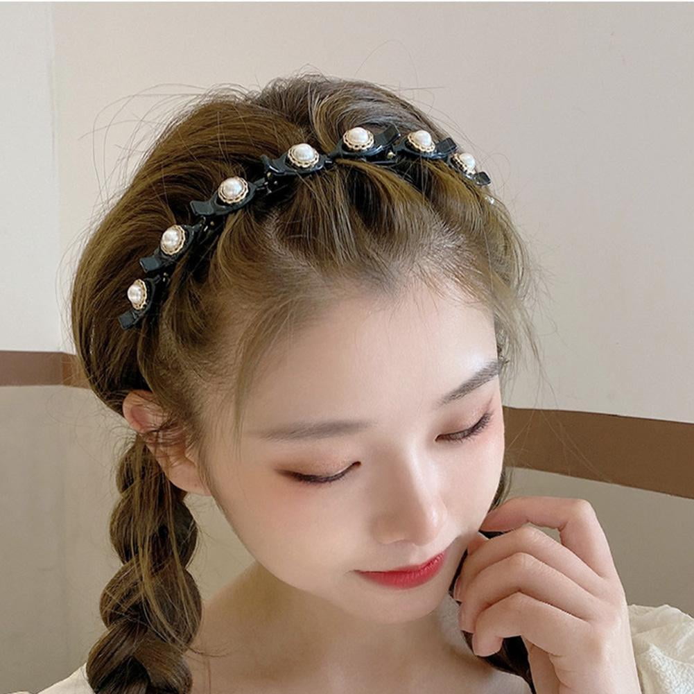 Women Double Layer Bangs Hairpin Hair Clip Headband Braided Rhinestone Gift US X9E3