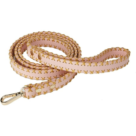 UPC: 0850033792232 | Scotch&Co Premium Leather Pet Leash – 8 Easy-Grip Handle | Gold Brass Carabiners with 2” Lobster Clasp | Elegant Vibrant Colors with Waxed-Cotton Stitching | 150 cm (~5 ft) | Pink with Gold Stitch