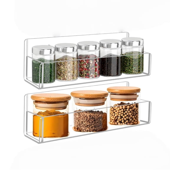 Sesiiduo Cabinet Door Spice Rack - 2 Pack 9 in Clear Acrylic Wall Mount Storage Shelves with Adhesive Tape and Screws for Kitchen, Bathroom and Cabinets