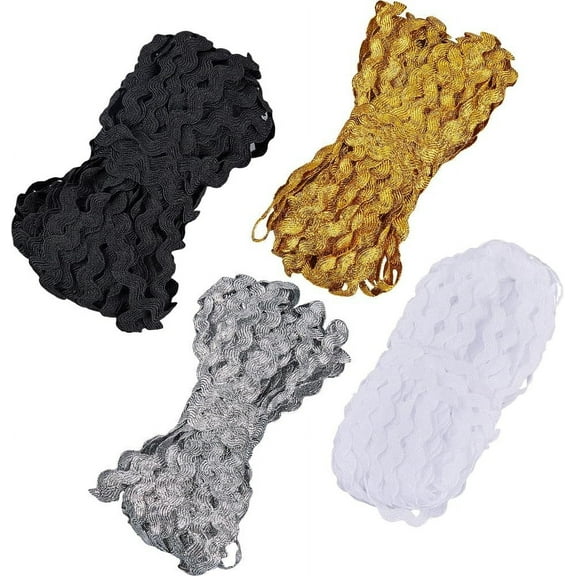 4 Colors 54.6Yds/50M RIC Rac Trim Ribbon Wave Sewing Bending Fringe Trim 3/16 inch~3/8 inch(5~8.5mm) Wide Braids Cords Embellishments