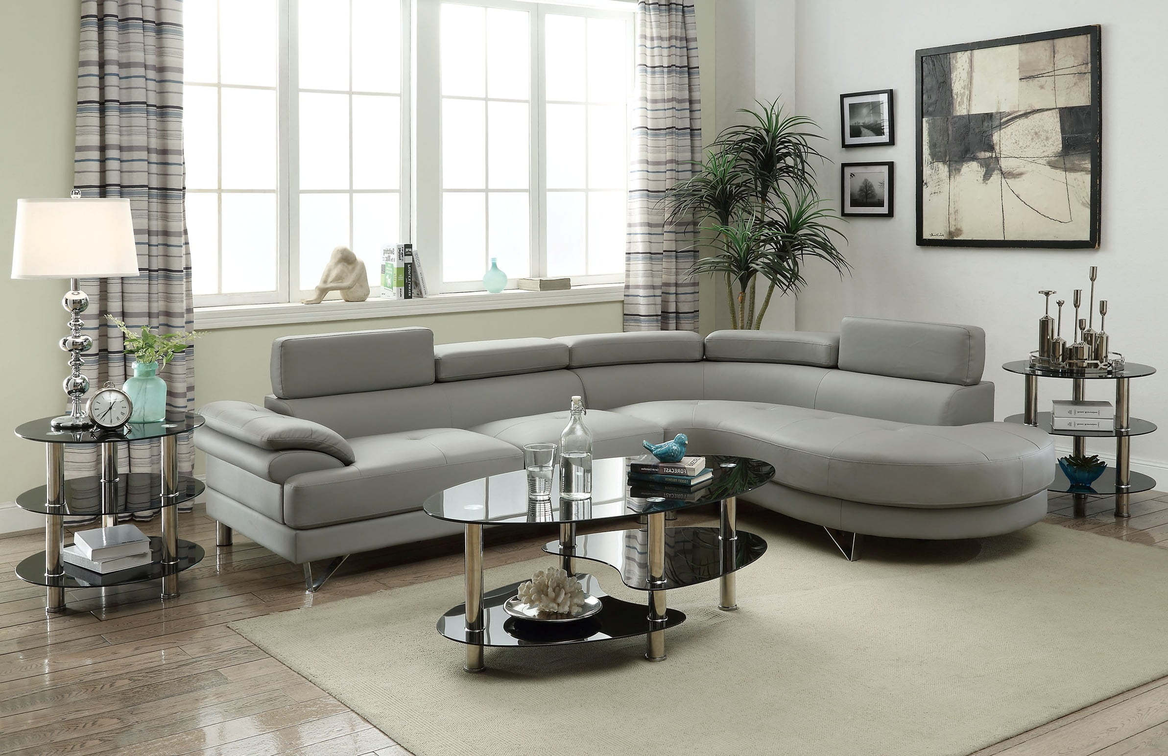 light gray leather sofa with chaise