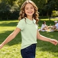 thumbnail image 4 of VIPOIN Girls Short Sleeve Peter Pan Collar T-Shirt Scalloped Trim Bubble Sleeve Casual Cotton Tee, 4 of 8