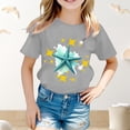 thumbnail image 2 of YUEHUA Kids Athletic Girls Shirts Summer Girls' Large Sized Round Neck Star Patterned Floral Short Sleeved Loose Fitting Casual T Shirt for Girls, Size 3-4 Years, 2 of 3