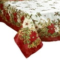 thumbnail image 3 of Violet Linen Decorative European Blossom Christmas Tablecloth, Poinsettia & Holly Berry Print - 60" x 84", 3 of 5