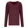 thumbnail image 5 of Cavosen Womens Dressy Tops and Blouses Long Sleeve Lace Trim Pullover Shirts V Neck Solid Flowy Blouse Vacation Tops Trendy Loose T-Shirts Athletic Resort Tees Summer Red XL, 5 of 6