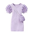 thumbnail image 7 of THDHVS Girls Summer Dress,Girls Textured Ribbed Knit Dress Puff Short Sleeve Round Neck Matching Crossbody Bag Summer Princess,Dresses for Girls 4-5 Years, 7 of 7