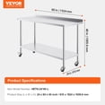 thumbnail image 5 of VEVOR 24 x 60 x 40 Inch Stainless Steel Work Table, Commercial Food Prep Worktable with Casters, Heavy Duty Prep Worktable, Metal Work Table with Adjustable Height for Restaurant, Home and Hotel, 5 of 9
