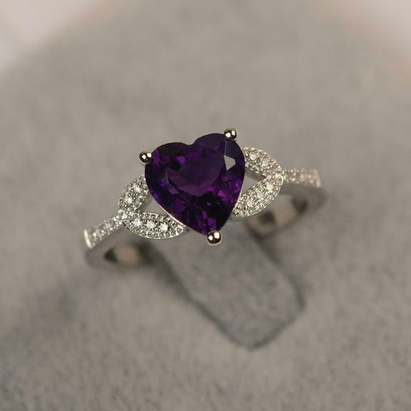 HeartsAndYou 1.8ct Natural Amethyst Diamond Engagement Ring Leaf Accent 14k SOLID White Gold