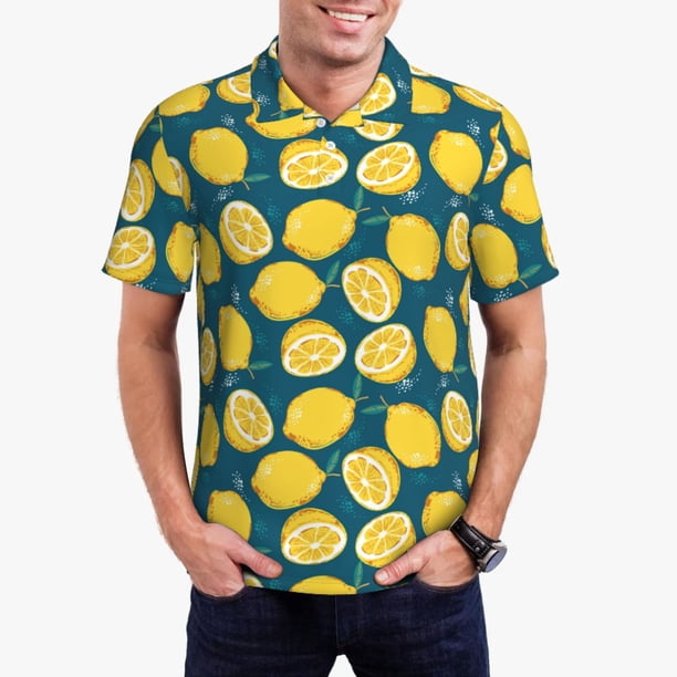 Balery Lemon Camisa Polo de Hombre con Estampado, de Manga Corta y Tejido Medio, Camisa Tipo Golf Polo-4X-Large