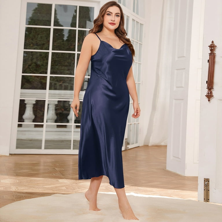 Xmarks Plus Size Satin Nightgown for Women Sexy Long Chemise Negligees Full Slip Nightdress Sleepwear Spaghetti Strap Cowl Neck Slip Dress Sleeveless Satin Cami Dress XL 5XL Walmart