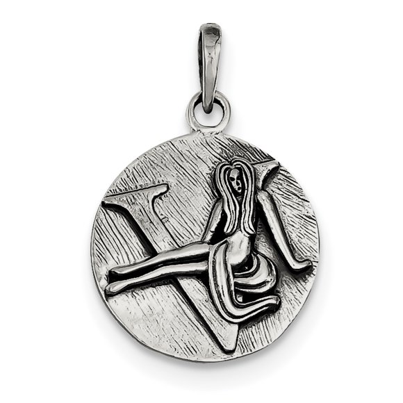 Sterling Silver Polished Antique Finish Virgo Horoscope Pendant QC7417 (29mm x 19mm)