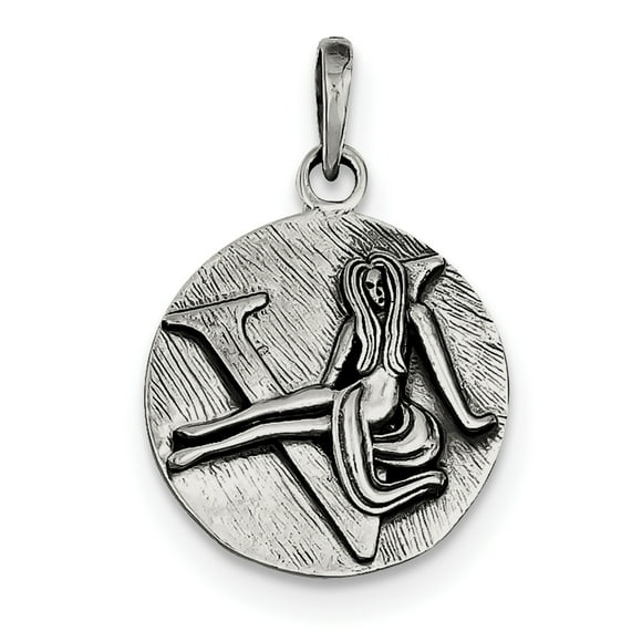 Sterling Silver Polished Antique Finish Virgo Horoscope Pendant QC7417 (29mm x 19mm)