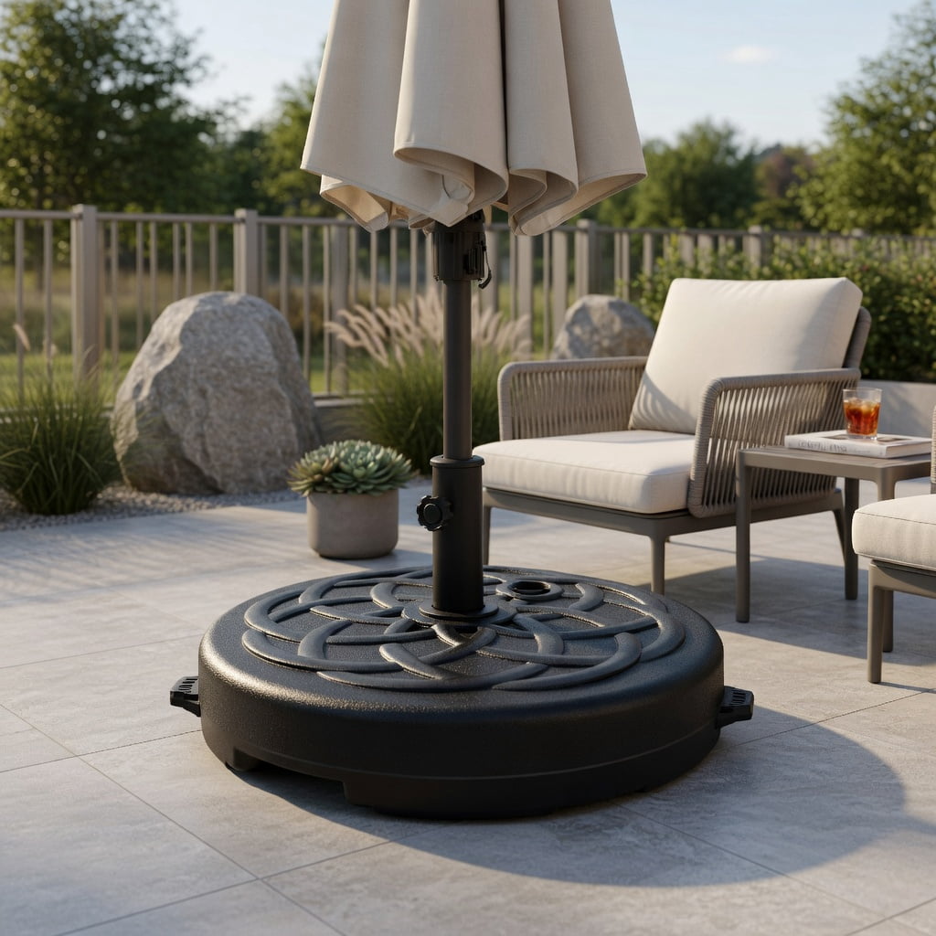 Resenkos Outdoor Umbrella Base, 22 Inch Fillable Heavy-Duty Round Patio Umbrella Base Stand, Black