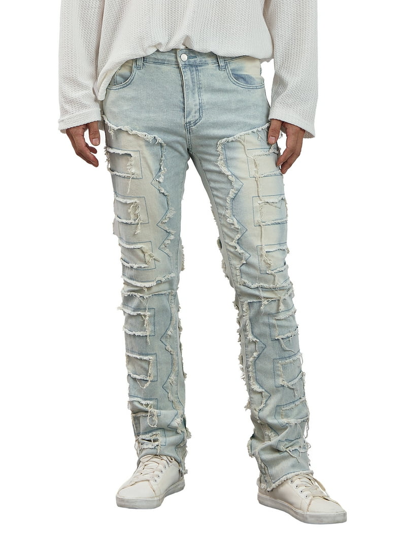 Men's Ripped Jeans Y2k Distressed Destroyed Straight Denim