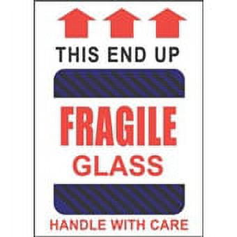 4 x 6" Black/Blue/Red This End Up Fragile Glass Handle with Care Arrow Label, Mover Stickers [Pack of 500]