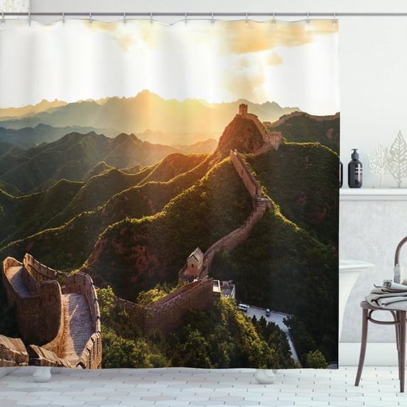 Ambesonne Historical Shower Curtain, Mystic Sunset, 69"Wx75"L, Yellow Green