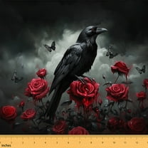 Castle Fairy Teenagers Black Crow Fabric by the Yard 10 Yards,Red Rose Room Decor Fabric by the Yard,Gothic Style Fabric for Sewing,Lightweight Room Decor