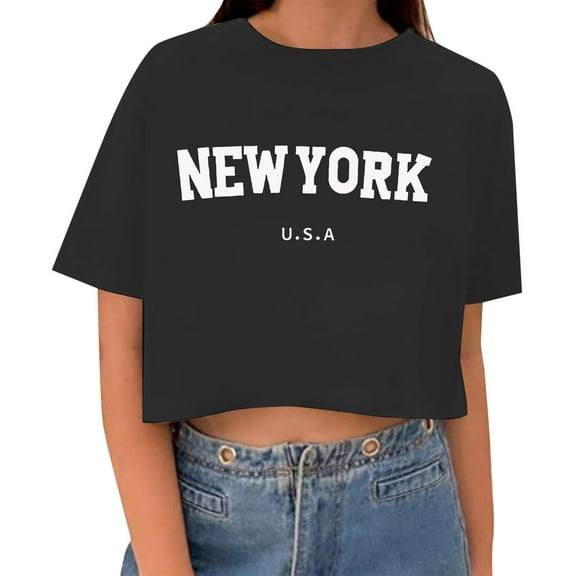 Oversized Tshirts for Women Crop Short Sleeve Printed Casual Summer Loose Womens Tops Black L