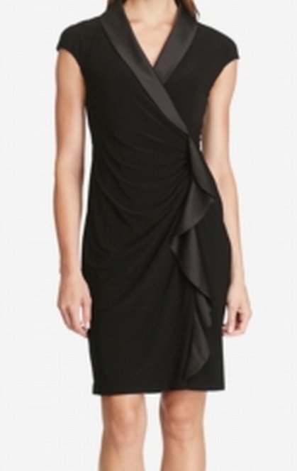 american living satin ruffle sheath dress