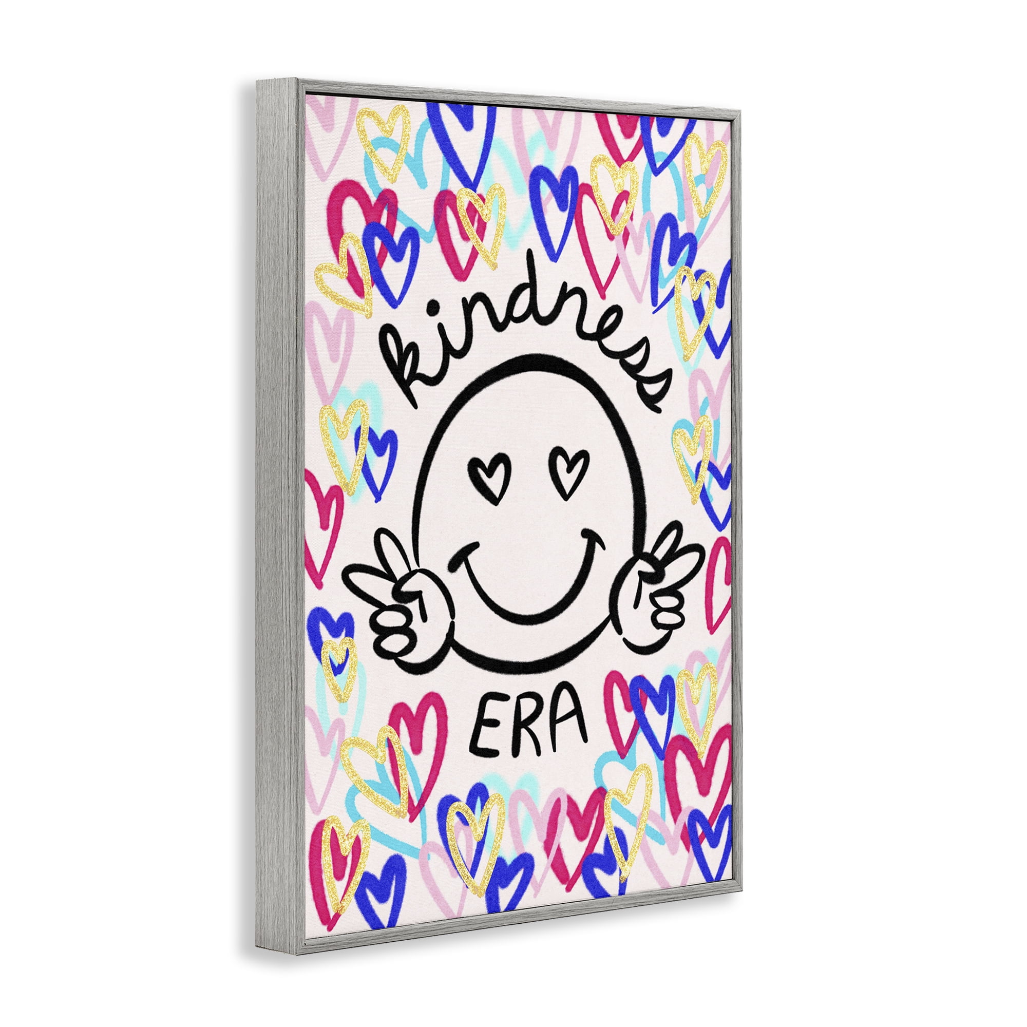 Stupell Industries Kindness Era on Hearts Typography Painting Gray Framed Art Print Wall Art, 20 x 30