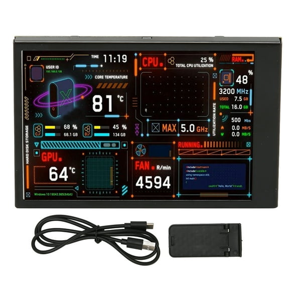 Computer Temp Monitor 3.5 Inch IPS Dimmable Dual USB C Theme Editor Customizable PC CPU Data Monitor for GPU RAM Time
