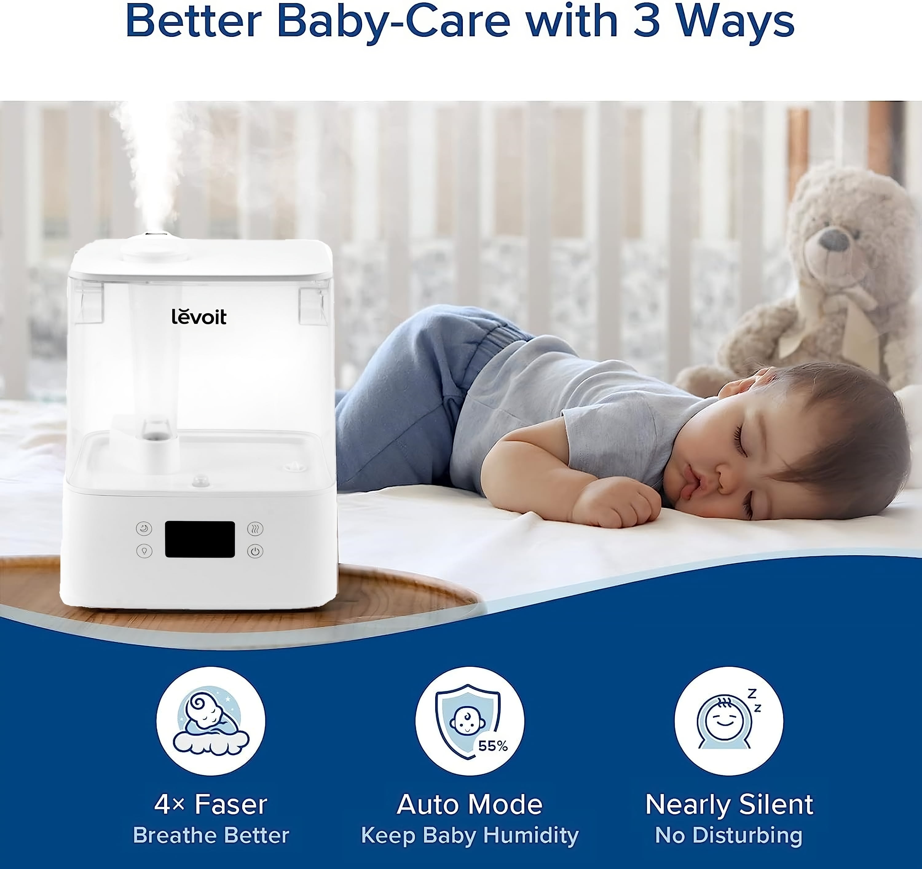 Levoit 6L Smart Warm and Cool Mist Humidifiers for Home Bedroom, 60H Runtime and Auto Customized Humidity for Large Room, Schedule, Easy Top Fill