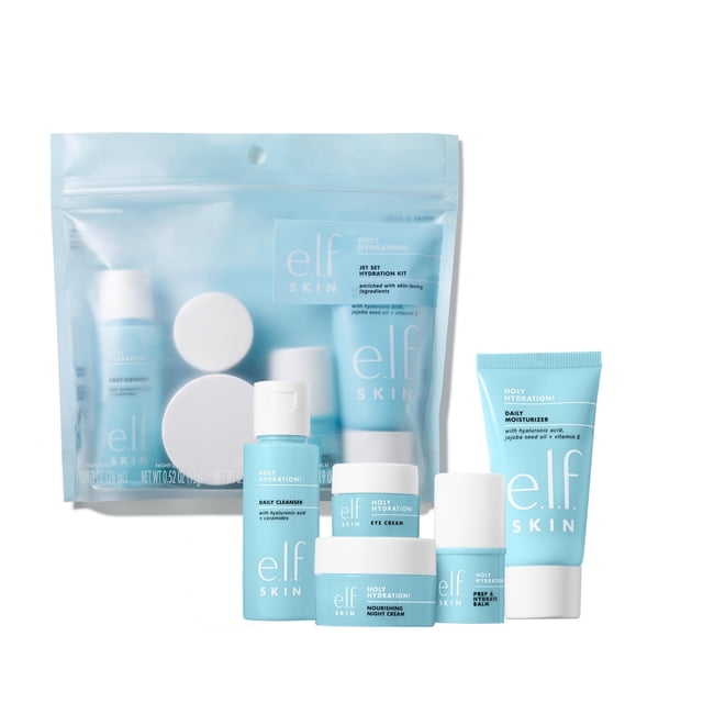 e.l.f. SKIN Holy Hydration! Jet Set Hydration Kit, Travel Friendly Hydrating Skincare Set, Face Cleanser, Balm, Moisturizer, Eye Cream & Night Cream,