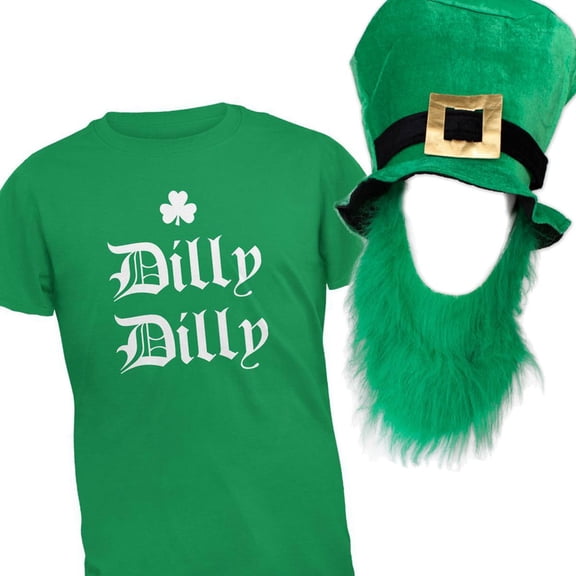 St. Patricks Day Dilly Dilly Shamrock Mens T Shirt and Hat with Beard Combo