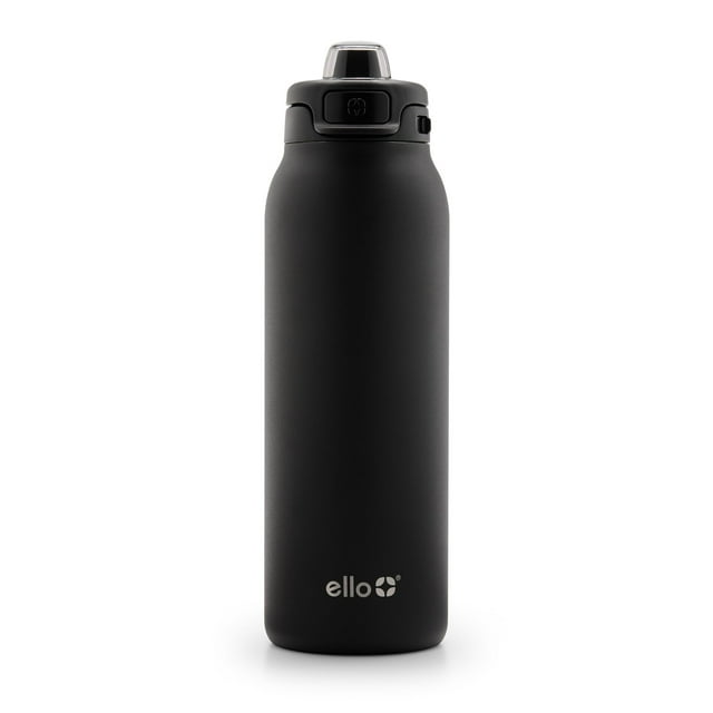 Botella de agua Ello Pop & Fill de acero inoxidable de 946 ml, color negro
