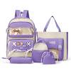 Mochila Informal Bolso De Hombro Compuesto Duradero, 5 Uds., Regalos Para Niños De Dibujos Animados De Oxford (Púrpura)