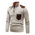 thumbnail image 5 of Men's Sweater Knit Warm Top Half Zip Neck with Pocket Solid Color Long Sleeve Splicing Pullover Sweater Top, 5 of 9