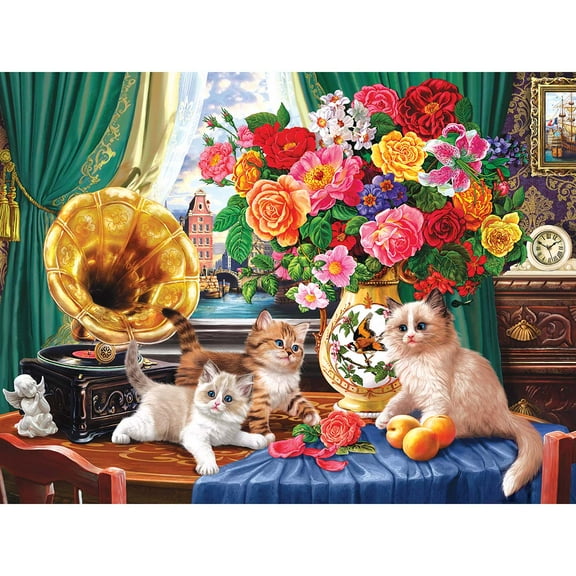Rose Art Kittens & Colorful Flowers Jigsaw Puzzle