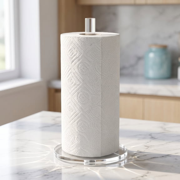 Paper Towel Holder Countertop Clear Acrylic 5.9" Diameter Thickening Sturdy Base,for Kitchen Bathroom, Paper Towel Dispenser for Tear Tissue Roll 1 Pack (YGC001)