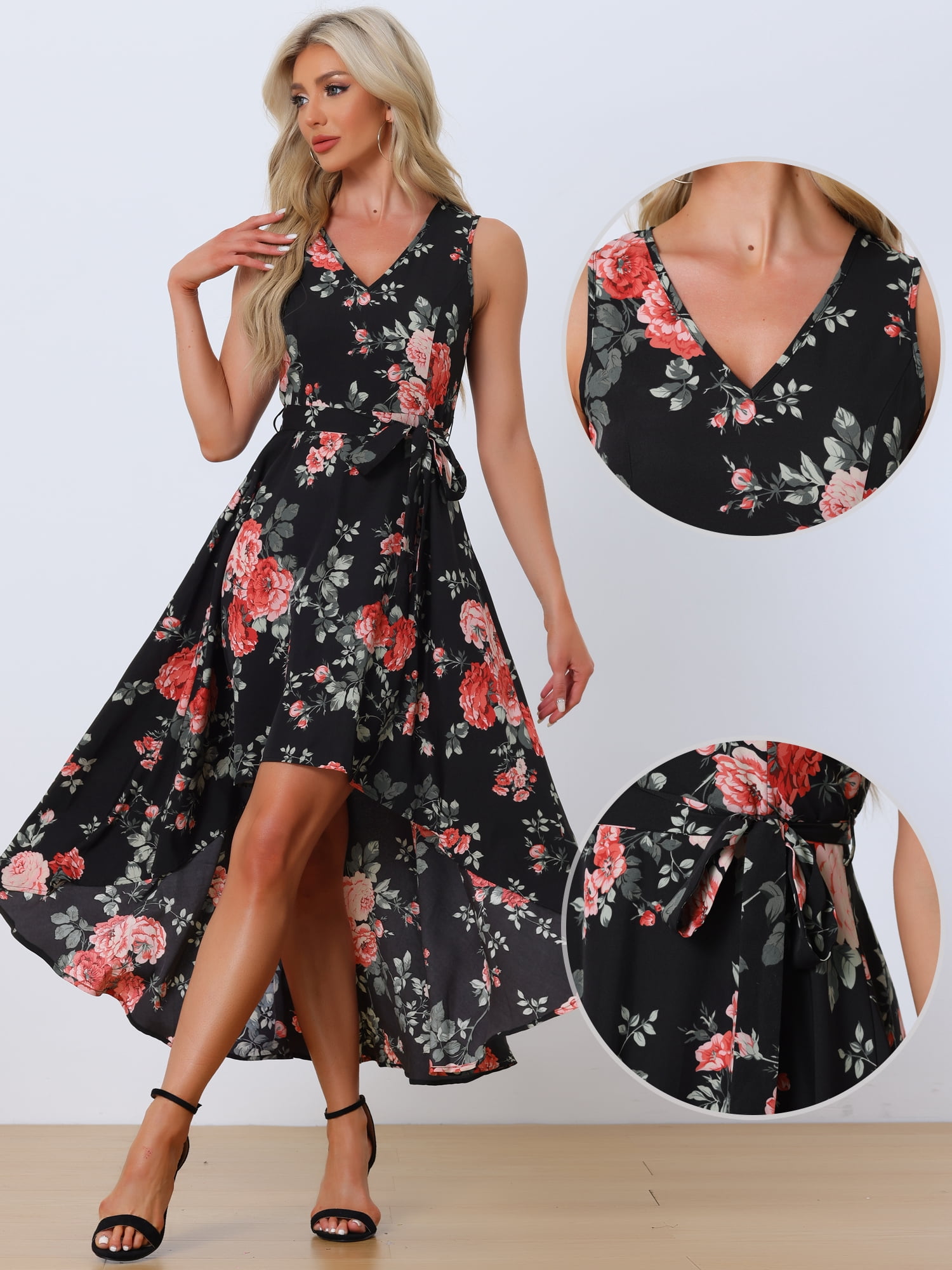DARING DIVA V Neck Sleeveless High Low Long Maxi Dress XS Black