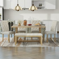 Triple Tree 6 Piece MDF Rubber Wood Dining Table and Chairs Set, Natural Wood Wash