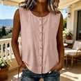 thumbnail image 2 of Craaazy Button Down Shirts for Women Sleeveless Crew Neck Solid Color Cotton Blouses for Casual Wear, 2 of 10