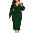 thumbnail image 2 of Dresses for Women 2023 Plus Size Long Sleeve Solid Color Dress V-Neck Ruffle Maxi Loose Fit Daily Casual Elegant Party Club Holiday Vacation Homecoming Wrap Hip Bandage Ruched Dress, 2 of 5