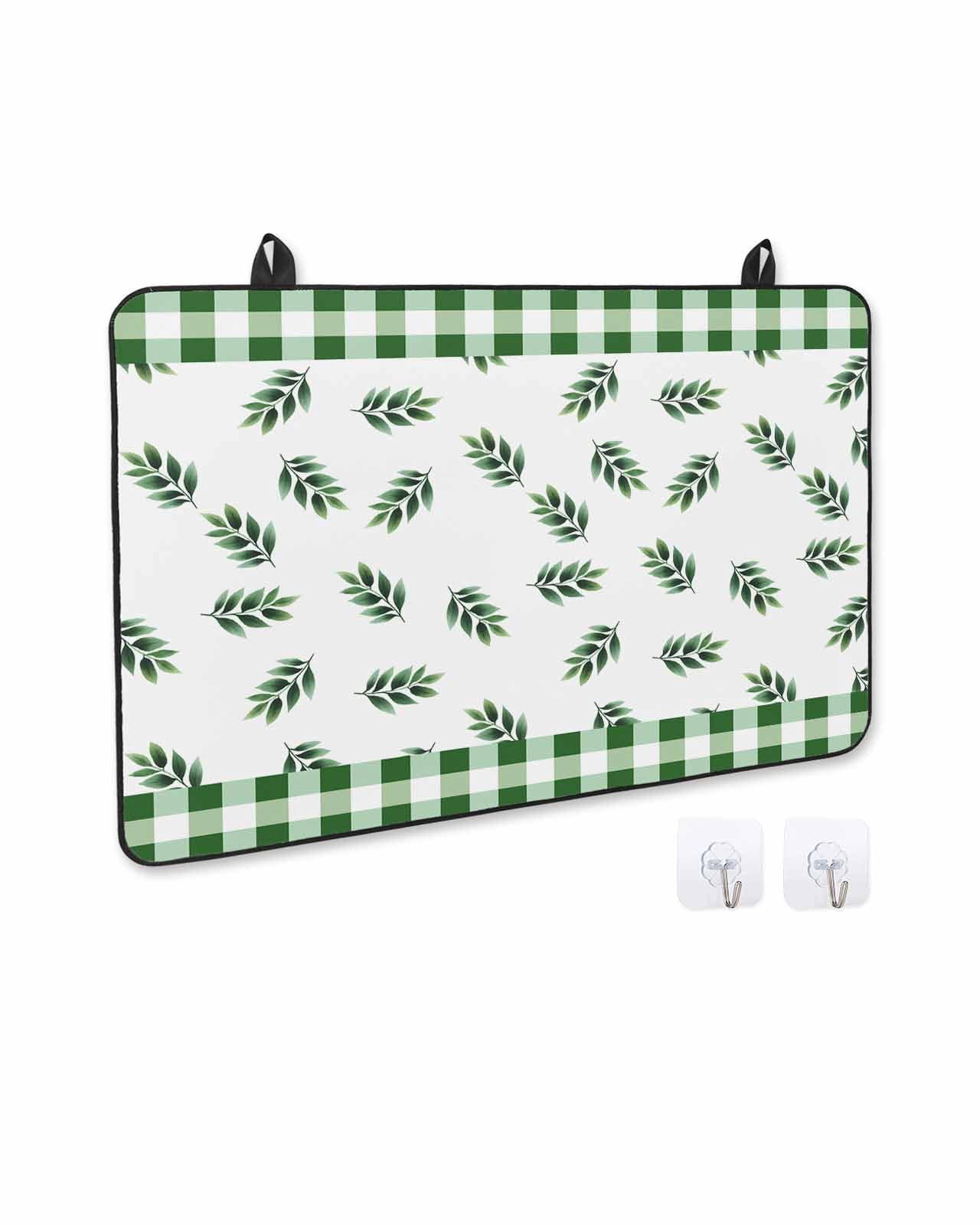 nqOlkjepod Large Induction Cooktop Protector Mat 24"x21", Botanical Leaf Stove Top Covers for Electric Stove, Green Buffalo Plaid Checkered Country Stove Burner Cover Mats, Glass Top Stove Cover
