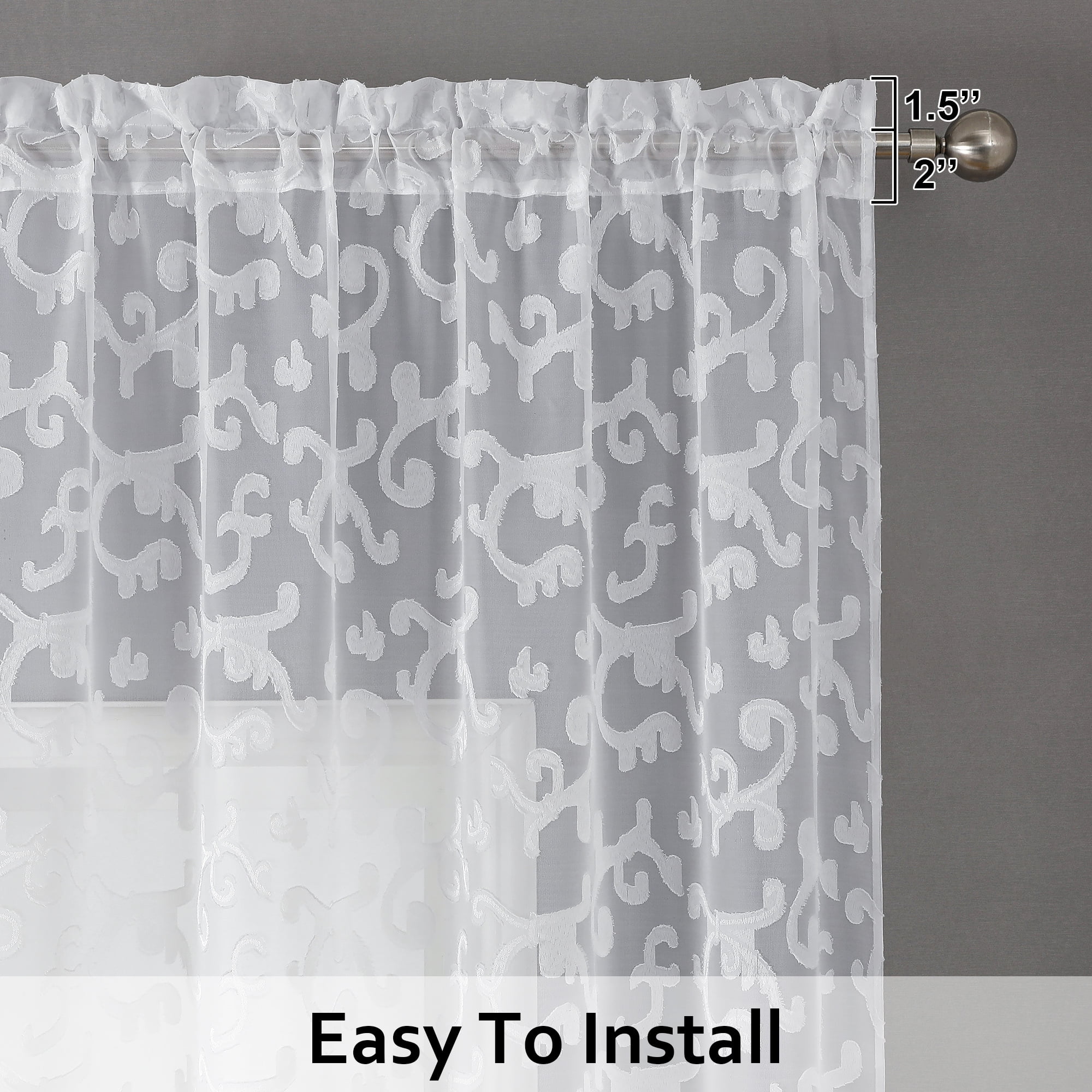 OVZME White Kitchen Curtains, 42"W x 14"L, 2 Panels, Light Filtering for Nursery, Living Room  (图4)